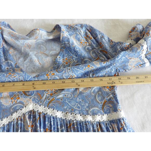 Bohemian Mini Babydoll Dress Flutter Sleeve Womens‎ Size Small Flowy Hippie Chic - Picture 5 of 9